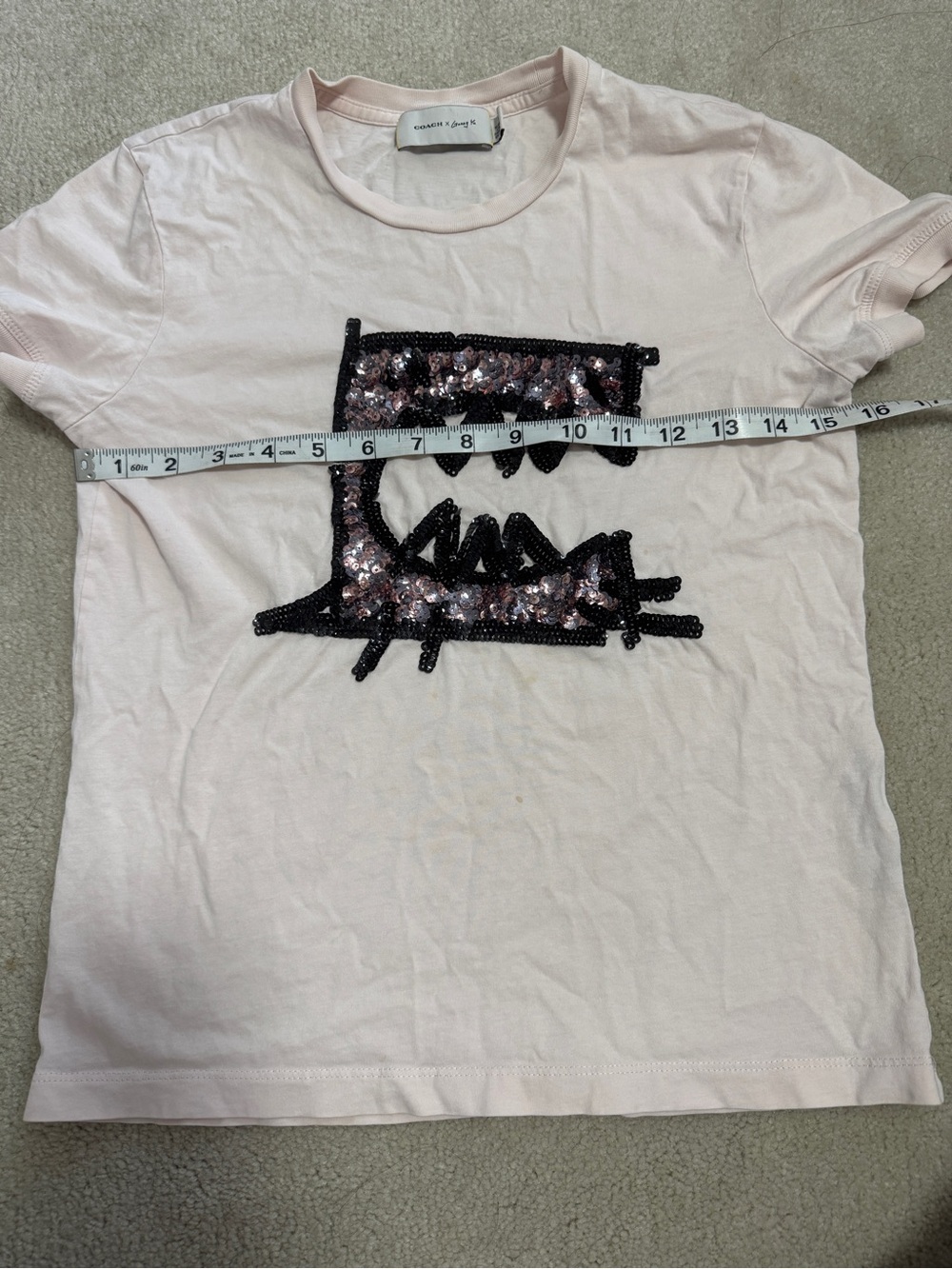 Coach Pale Pink Sequin Monster Short Sleeve Tee